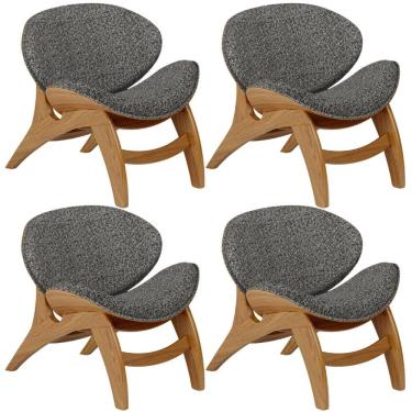 Imagem de Kit 4 Poltronas Decorativa Orgânica Sala Living Kadosh L02 Linho Mescla Chumbo - Lyam Decor