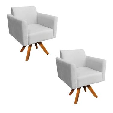 Imagem de Kit 02 Poltronas Giratória Marisa Suede Cinza Base Madeira