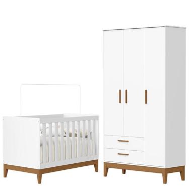 Imagem de Guarda Roupa Infantil Flip 3 Portas Com Berço Americano Flip Branco Acetinado - Reller