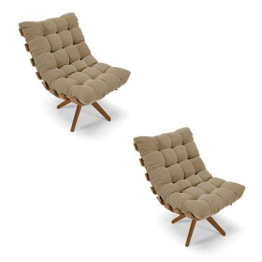 Imagem de Kit 02 Poltronas Giratória Costela Suede Marrom Rato Base Madeira