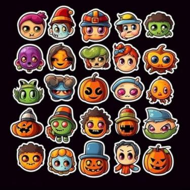 Imagem de Adesivo Decorativo Infantil Kawai para Quarto e Cadernos Estilo Halloween Colors 30x30cm