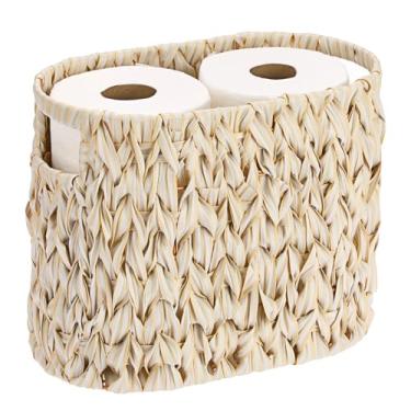 Imagem de Sumnacon Cesto de armazenamento de papel higiênico independente, suporte de papel higiênico de vime com alça, cestos decorativos estreitos de banheiro caixote organizador de plástico resistente para