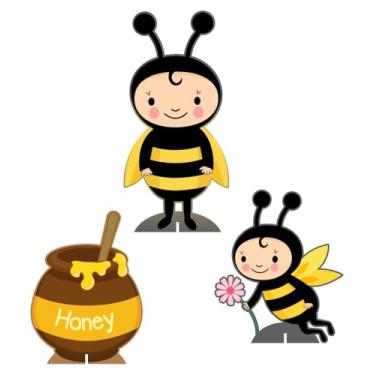 Imagem de Kit Decoração Festa de Aniversário Infantil Display Abelha 30cm/20cm Totem em MDF Cortado a Laser