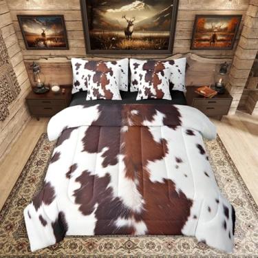Imagem de Erosebridal Jogo de cama solteiro fofo de couro bovino em uma bolsa, 7 peças, estampa de vaca ocidental, preto e marrom, para meninos e mulheres