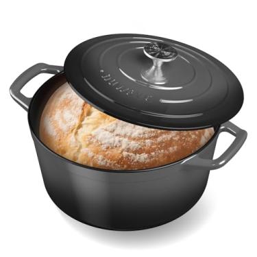 Imagem de Nuwave Panela de forno holandês de ferro fundido esmaltado saudável 6QT com tampa, esmalte resistente de 7 camadas, proteção aprimorada contra ferrugem, alças duplas, seguro para forno a 260 °C para