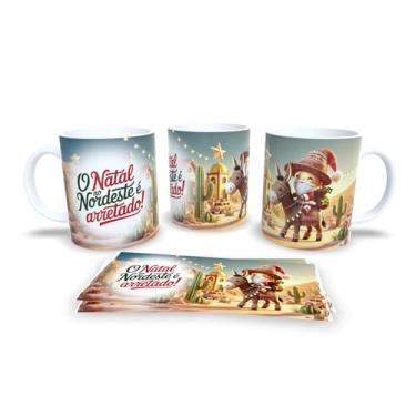 Imagem de Caneca de Natal com Papai Noel Surfista, Porcelana Branca, Tema Tropical, Decoração Praiana de Natal (19986)