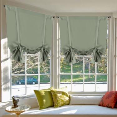 Imagem de H.VERSAILTEX Cortina blackout de amarrar, 2 painéis, isolamento térmico, persiana, bloqueio de luz, balão, persiana romana, painel de bolso ajustável para varão para janela pequena, 106,7 cm de