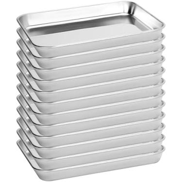 Imagem de BIEAMA Pacote com 12 formas de assadeira de aço inoxidável, 23 cm C × 17,8 cm L × 2,5 cm A. Folhas de biscoito para torradeira, resistente à ferrugem, pode ser lavada na lava-louças