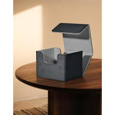 Imagem de Card Deck Box for Trading Cards, MTG Commander Deck Box Holds 120+ Single Sleeved Cards, Leather Magnetic Card Storage Box Fits for TCG CCG Magic Cards(Black&Gray)
