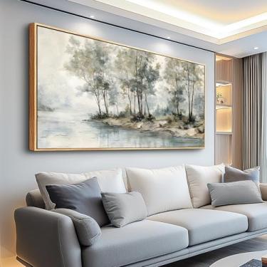 Imagem de Wapluam Arte de parede de árvore sala de estar imagem de floresta abstrata à beira do lago natureza paisagem obras de arte impressão em tela moderna quadro emoldurado grande decoração de parede para