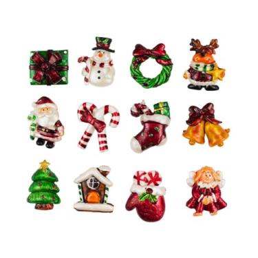 Imagem de Conjunto 12 Peças Enfeites Natalinos em Resina 3,5 cm – Mini Árvores & Arranjos de Mesa • Cores Vibrantes • Pintura Manual • Cordão Pronto Para Pendur