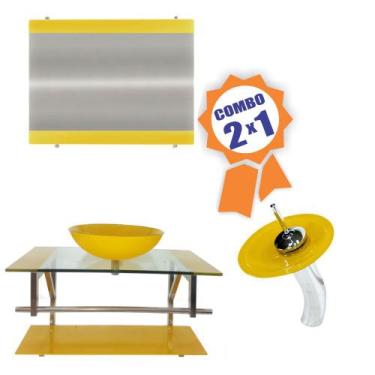 Imagem de Combo 2 em 1 - Gabinete 80cm Noruega + Torneira Ibiza - EKASA, Amarelo