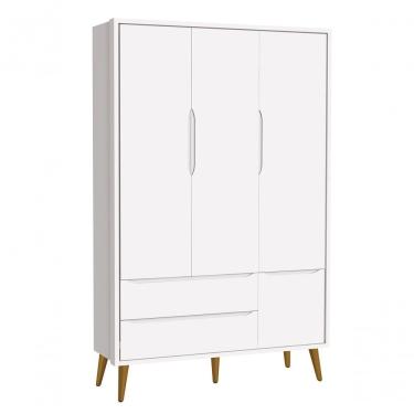 Imagem de Guarda-roupa Retrô 3 Portas Théo New Branco Fosco Com Madeira - Reller