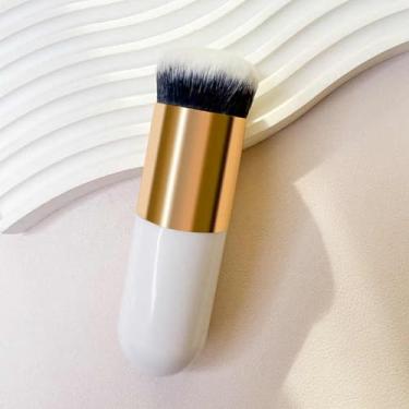 Imagem de Pincel de maquiagem profissional - base de cabeça redonda e pincéis de pó de viagem para creme, pó e outros, branco dourado