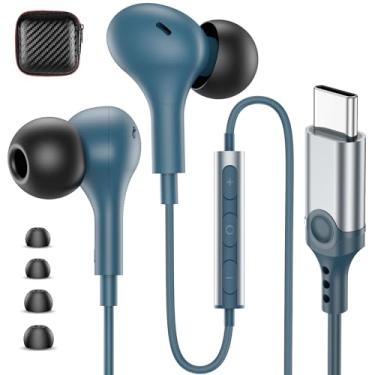 Imagem de Fones de ouvido USB C com fio para iPhone 17 16 Pro Max Plus 15 Samsung S25 S24 Ultra S23 FE A16 A17 fones de ouvido com fio, fones de ouvido tipo C com microfone e isolamento de ruído para iPad Air