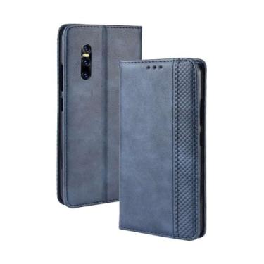 Imagem de Capa para VIVO V15 PRO,Retro Flip magnético,Caso de telefone de couro PU,Design de carteira com 3 slots de cartão e 1 clipe de dinheiro -Blue