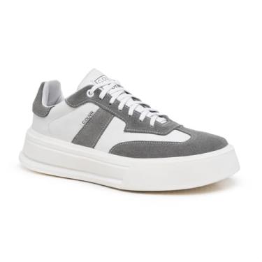 Imagem de COLIVR Tênis Masculino em Couro Legítimo, Design Moderno, Sola Branca, Casual Streetwear, Palmilha em Gel, Numeração 37-44, Preto e Cinza (Preto, BR, Adulto, Numérico, 43)