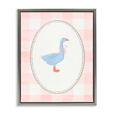 Imagem de Stupell Industries Goose On Soft Pink Plaid Brown Framed Floater Canvas Wall Art, design by The Paper Curator, 21 x 17