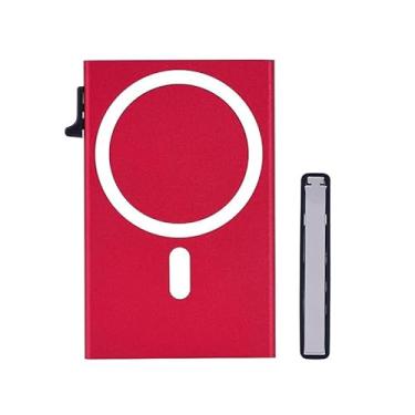 Imagem de Carteira minimalista com bloqueio de RFID, design fino de alumínio, preta, com aba de acesso rápido, organizador de cartão de crédito moderno, Vermelho, Moderno