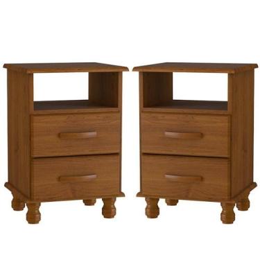 Imagem de Kit 2 Mesas De Cabeceira 2 Gavetas 100% Madeira Maciça Veneza Imbuia F