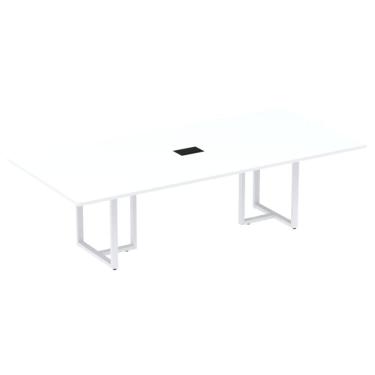 Imagem de Mesa De Reunião Com Caixa De Tomada Retangular 200 X 90 Cm Pé Tub Pe25 Em Mdp Branco Base Branca