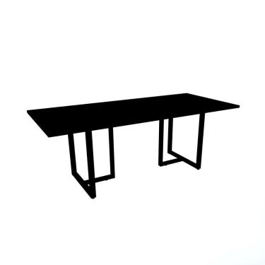 Imagem de Mesa De Reunião Com Caixa De Tomada Retangular 200 X 90 Cm Pé Tub Pe25 Em Mdp Preta Base Preta