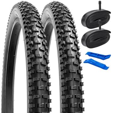 Imagem de YUNSCM 2 peças de pneus de bicicleta de 66 cm 26 x 2,35/57-559 e 66 cm válvula Schrader compatível com bicicleta de montanha/off-road 26x2,30 26x2,35 26x2,35 26x2,40 pneus e tubos de bicicleta (Y-700)