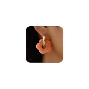 Imagem de Brincos femininos de acrílico com flor de discoteca dos anos 70, boêmio, verde/azul/laranja, floral, argola, argola, bijuteria moderna, Large, Zinco, Sem pedra preciosa