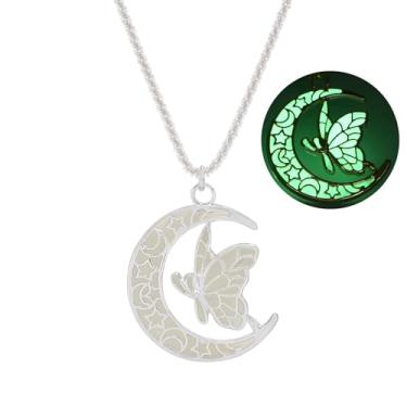 Imagem de SIewee Colar de borboleta luminosa sonhadora de Halloween e Natal, pingente de joia luminosa feminina, colar de bruxa de fada, 17.6+1.97 inches, Metal, Sem Pedra Preciosa