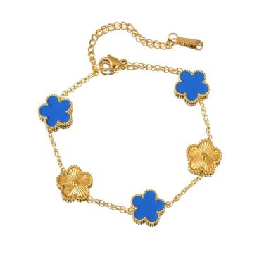 Imagem de Pulseira feminina de trevo banhada a ouro 18K - Pulseira de flores de quatro folhas de aço inoxidável impermeável - Presente de joia delicada ajustável, One Size, Aço inoxidável, Sem Pedra Preciosa