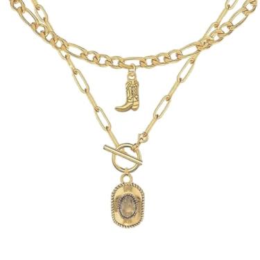 Imagem de YHGDY Colar de cowgirl ocidental para mulheres, chapéu de caubói em camadas, colar de bota dourado, colar ocidental para mulheres, acessórios modernos de joias country, adjustable, Liga de aço, Sem