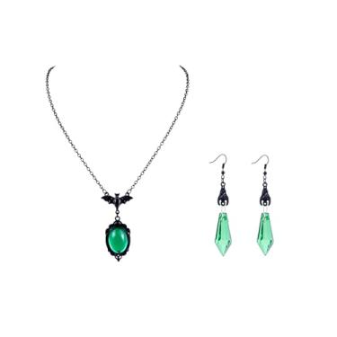 Imagem de BOOZIQ Conjunto de brincos de colar de Halloween para mulheres gótico com pingente de morcego escuro punk cristal pingente brinco de gota acessórios emo joias de Halloween para mulheres, Liga de aço