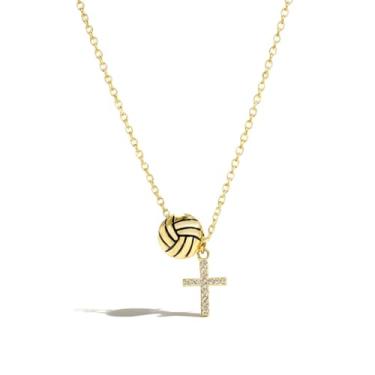 Imagem de Colar com pingente de bola e cruz, acessórios esportivos, joias, basquete, beisebol, futebol, voleibol, com pingente de cruz, gargantilha para mulheres, atletas, amantes de esportes, aniversário