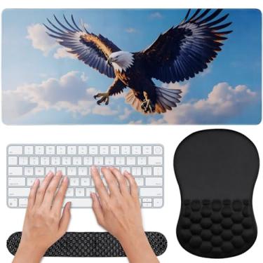 Imagem de Conjunto ergonômico de mouse pad 3 em 1 com descanso de pulso, descanso de pulso para teclado e almofada de mesa, espuma viscoelástica macia e respirável para alívio da dor para fadiga do pulso