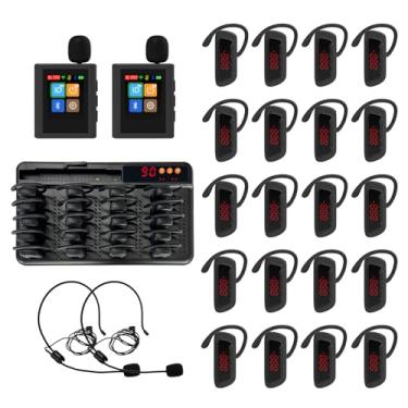 Imagem de PANDAAR Sistema de guia turístico, microfone e alto-falante sem fio, base de carregamento de 21 compartimentos, alcance de 140 m, alto-falante guia turístico para igreja de ensino de treinamento de