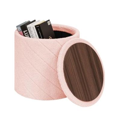 Imagem de CAIPINFUL Otomano redondo com armazenamento - mesa de centro dobrável e elegante para sala de estar e quarto - Economia de espaço, ideal para decoração de casa e organização para famílias e indivíduos