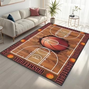 Imagem de Tapete de basquete para quarto, tapetes de quadra de basquete de 9,5 x 1,8 m com suporte antiderrapante, tapete esportivo para decoração de sala de jogos e sala de estar