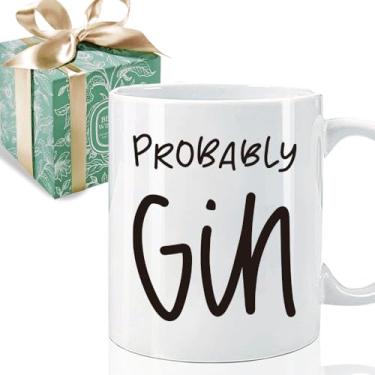 Imagem de Puouoonyi Caneca Funny Probably Gin 325 ml, presentes para amantes de gim para homens e mulheres, presente de aniversário e Natal para bebedores de álcool