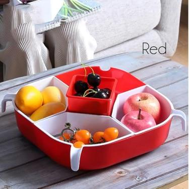 Imagem de Prato de Marmita Giratório 360 Graus com Compartimentos Container Steamboat Caixa Armazenamento para Frutas Doces Nozes Fácil Usar Limpar Leve Resistente Plástico Grau Alimentar Grande Capacidade Bura