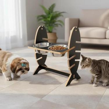 Imagem de Comedouro Pet Elevado Duplo com Ajuste de Altura Resistente - BT WOOD,