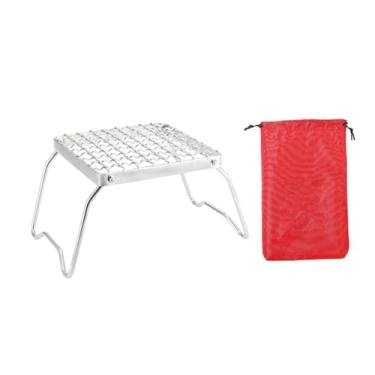 Imagem de UGPLM Mini churrasqueira dobrável portátil para acampamento com suporte dobrável, grelha de aço inoxidável para churrasco, viagens e atividades ao ar livre.