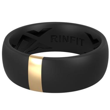 Imagem de Rinfit Anéis de silicone para ele - alianças de casamento clássicas de borracha arredondada para homens com placa de aço inoxidável - MetalBar, 13.5 - 14, Silicone, Sem pedra preciosa