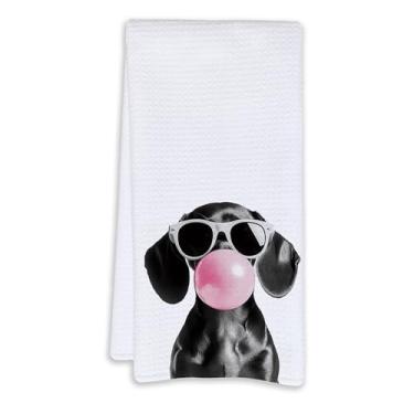 Imagem de Cabana Bro Toalhas de mão engraçadas para banheiro Dachshund, presentes de dachshund para mulheres donas de cães, toalhas de mão decorativas engraçadas de cachorro Wiener com bolhas de sopro para