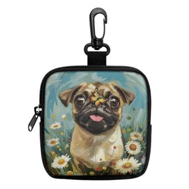 Imagem de Mini porta-moedas porta-chaves bolsa portátil para chaves, moedas, fone de ouvido, batom, porta-cartões, organizador de cabos, bolsa com zíper, acessórios, Daisy Pug Dog