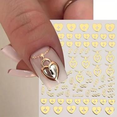 Imagem de 1 adesivo de unha prata Hot Stamping, asas de anjo, estrelas, lua, sol, adesivo traseiro, elegante e bonito, cadeado dourado, cor ouro coração