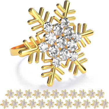 Imagem de ZeeDix Natal ouro floco de neve anéis de guardanapo de natal conjunto de 24, porta-guardanapos anéis para decoração de mesa de jantar de natal guardanapos de pano, recepções de casamento, fe