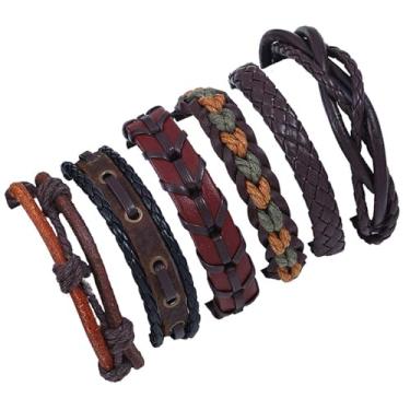 Imagem de Naroote Pulseira de Couro Trançado Diy Artesanal Multi Camada Wrap Pulseira, 6 Peças Conjunto de Masculina para Sair Festas de Aniversário