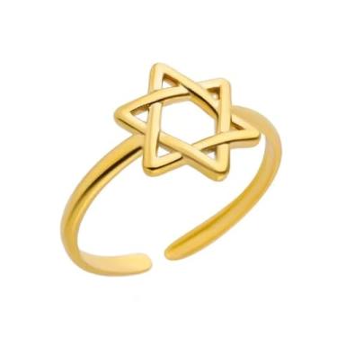 Imagem de Feito em Israel Anel ajustável de estrela de Davi banhado a ouro 14 k – Tamanho único para todas as joias com símbolo judaico