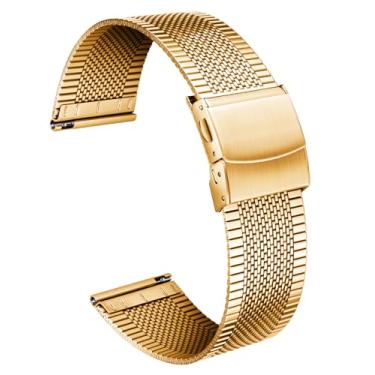Imagem de BINLUN Correias de relógio de malha em aço inoxidável 12 mm 14 mm 16 mm 18 mm 20 mm 22 mm ultra fina libertação rápida correia de substituição para relógio metálico para homem e mulher (ouro, prata