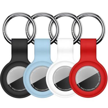 Imagem de Linsaner [Pacote com 4] Chaveiro compatível com AirTag para AirTag, suporte de silicone para AirTags, chaveiro, estojos, corrente para AirTag, GPS, acessórios para localizadores de itens, preto/cinza